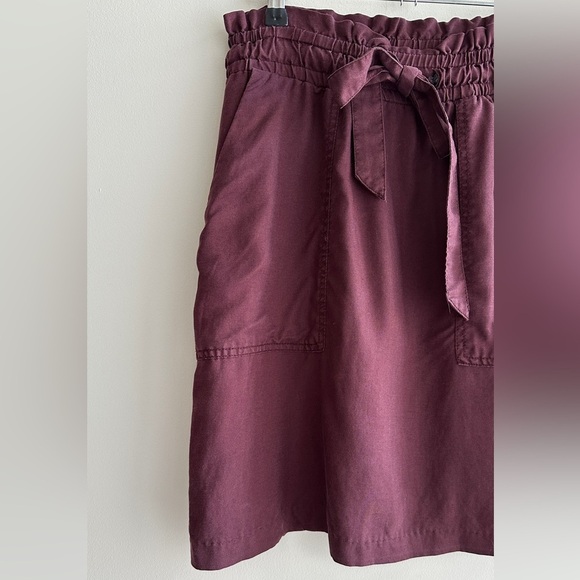H&M Paperbag Cinched Waist Chic Burgundy Skirt with Tie Waist, Size 6 - Picture 3 of 16